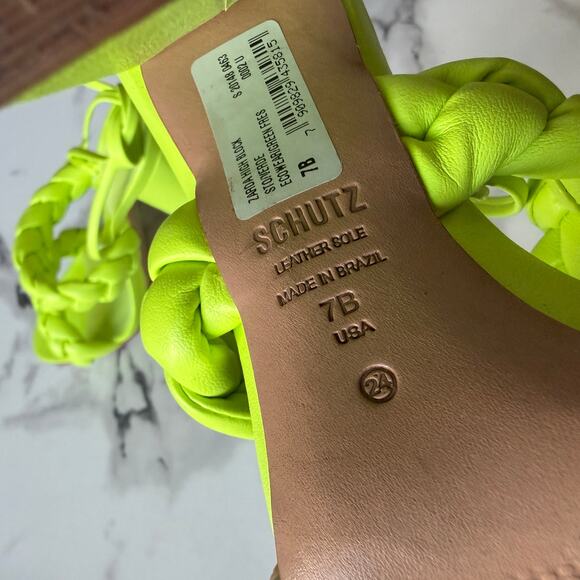 SCHUTZ Zarda Neon Green High Block Heel Sandals Size 7 - Picture 9 of 9